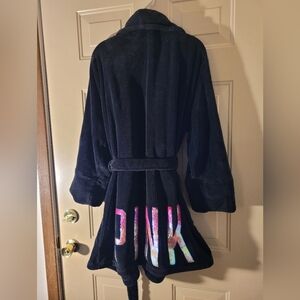 PINK Victoria's Secret Black Robe with Multicolor Logo